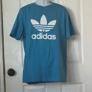 Adidas Blue Short Sleeve Logo Tee with White Trefoil